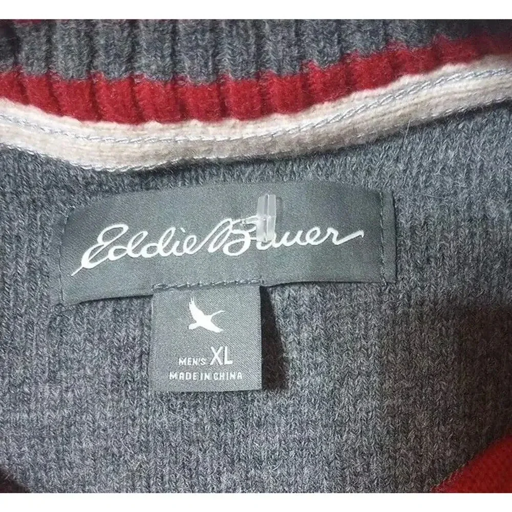 Eddie Bauer Wool Blend Sweater Set Of 2 Sz XL Red‎ Gray Stripe Pullover 1/4 Zip